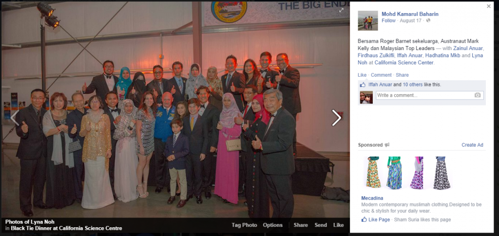 Leaders Malaysia bersama astronaut dan family CEO Shaklee - print screen from FB Lyna Noh